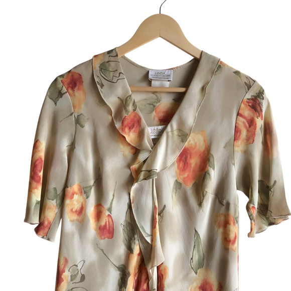 Linda Lundström Vintage Floral Print Sheer Women's Dress with Slip M/L - Picture 3 of 16